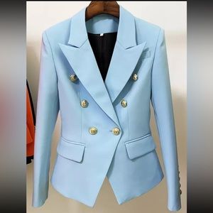 Light Blue Gold Buckle Blazer